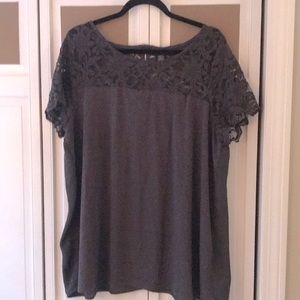 Torrid short sleeve dark grey lace top. Size 1